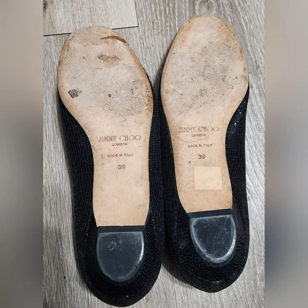 Jimmy Choo Black Sequin Round Toe Flat sz 39